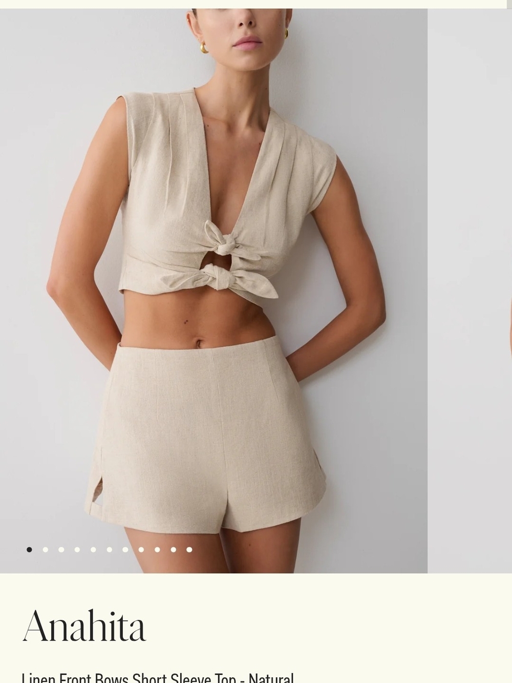 Meshki Natural Linen Front Bow Crop Top